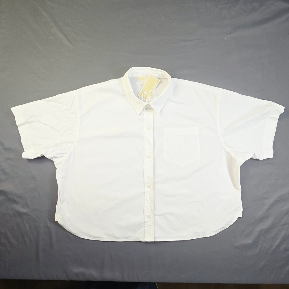 Michael Kors Button Down Shirt Women's XL White Short Sleeve Cropped New